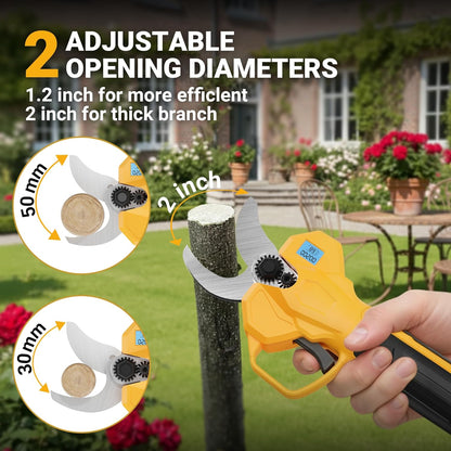 2-in-1 Electric Pruning Shears, 2" Opening Electric Shears, 2×2.0Ah Battery