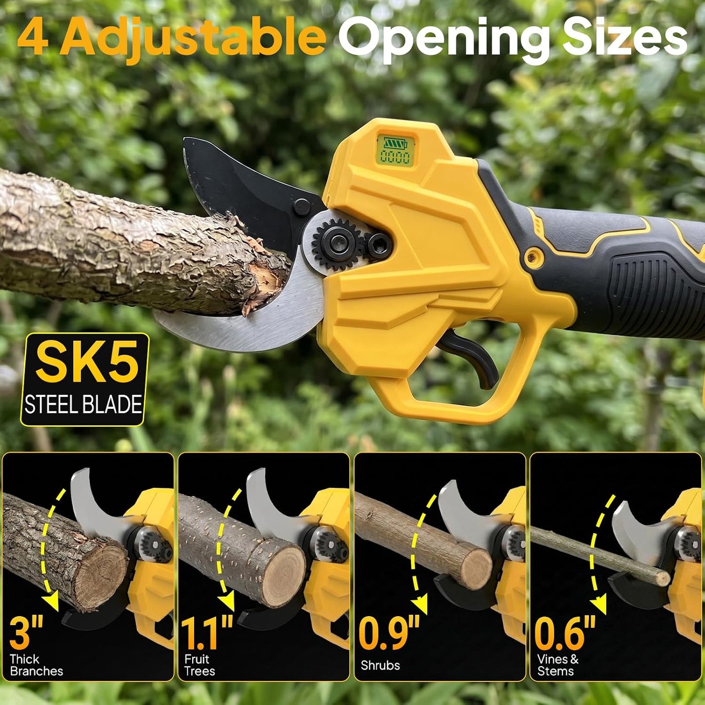 2-in-1 Electric Pruning Shears, 2" Opening Electric Shears, 2×2.0Ah Battery