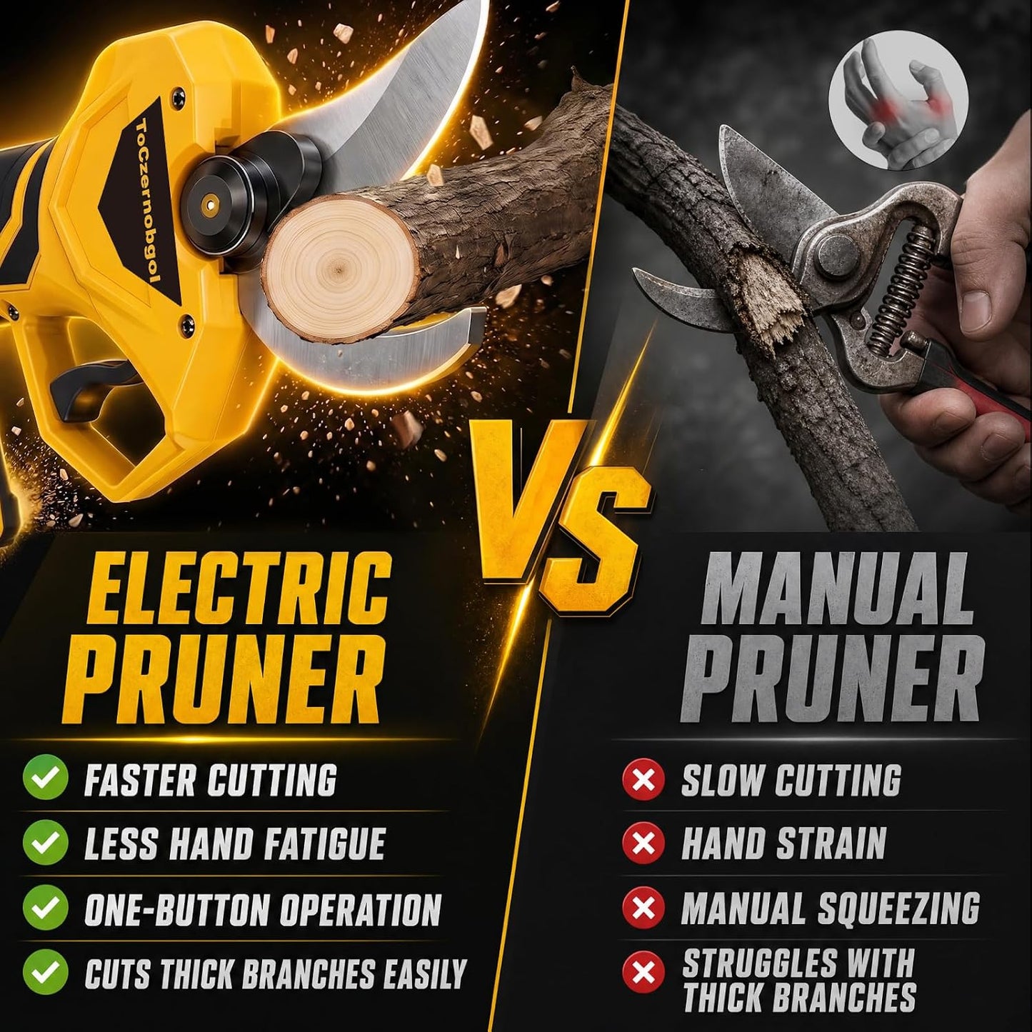 2-in-1 Electric Pruning Shears, 2" Opening Electric Shears, 2×2.0Ah Battery