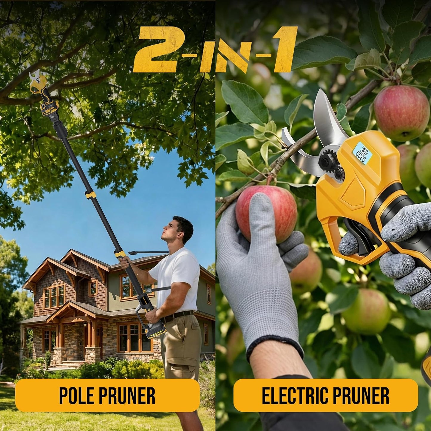 2-in-1 Electric Pruning Shears, 2" Opening Electric Shears, 2×2.0Ah Battery