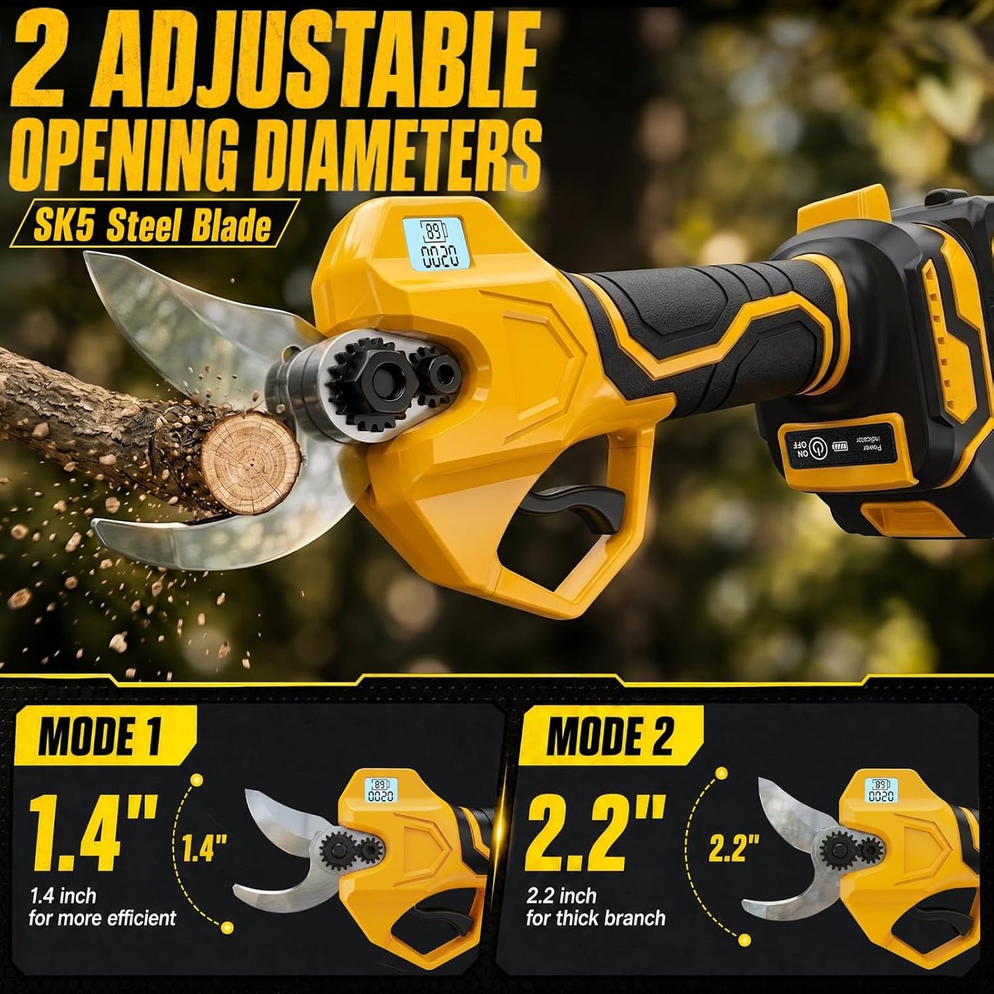 2-in-1 Electric Pruning Shears, 2" Opening Electric Shears, 2×2.0Ah Battery