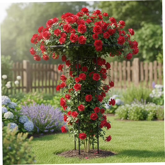 Garden Obelisk, 47 Inch Stackable Plant Trellis with Umbrella Design, Metal Flower Trellis Plant Support for Outdoor Potted Vines, Roses, and Vegetables, Garden for Climbing Plants