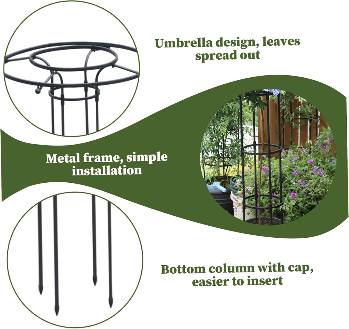 Garden Obelisk, 47 Inch Stackable Plant Trellis with Umbrella Design, Metal Flower Trellis Plant Support for Outdoor Potted Vines, Roses, and Vegetables, Garden for Climbing Plants