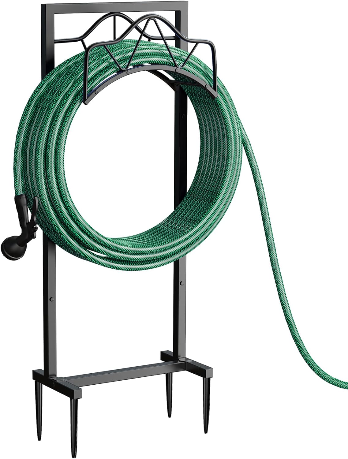 Freestanding Garden Hose Holder - Heavy Duty Metal Water Hose Holder for Outside, Detachable Hose Rack & Storage Hanger, 160FT Capacity for Lawn & Yard, Black