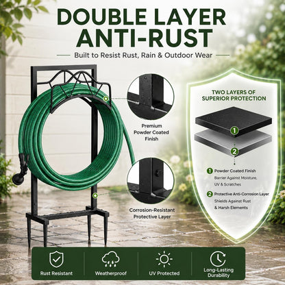 Freestanding Garden Hose Holder - Heavy Duty Metal Water Hose Holder for Outside, Detachable Hose Rack & Storage Hanger, 160FT Capacity for Lawn & Yard, Black