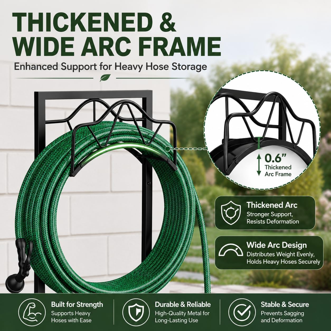 Freestanding Garden Hose Holder - Heavy Duty Metal Water Hose Holder for Outside, Detachable Hose Rack & Storage Hanger, 160FT Capacity for Lawn & Yard, Black