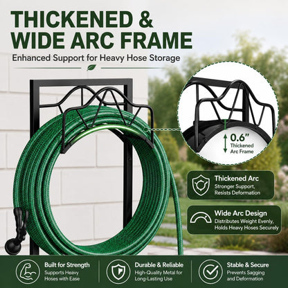 Freestanding Garden Hose Holder - Heavy Duty Metal Water Hose Holder for Outside, Detachable Hose Rack & Storage Hanger, 160FT Capacity for Lawn & Yard, Black