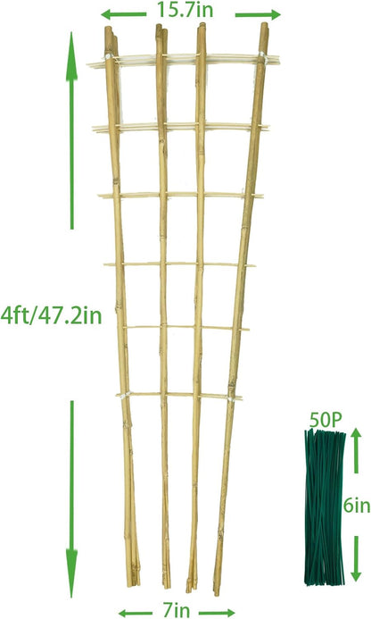 Natural BambooTrellis, 4Feet,3Pack, ,Fan-Shaped Plant Support Trellis