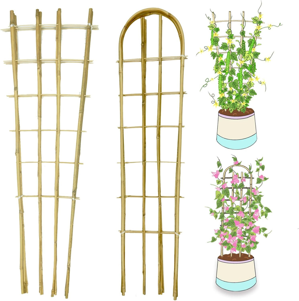 Natural BambooTrellis, 4Feet,3Pack, ,Fan-Shaped Plant Support Trellis