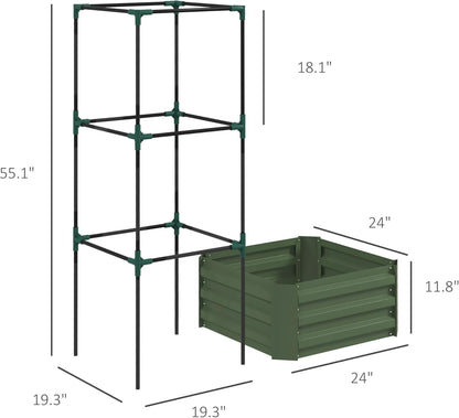 55" Tall Galvanized Raised Garden Bed with Trellis, Green