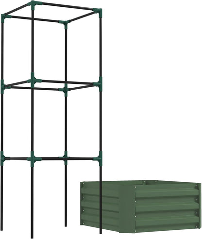 55" Tall Galvanized Raised Garden Bed with Trellis, Green
