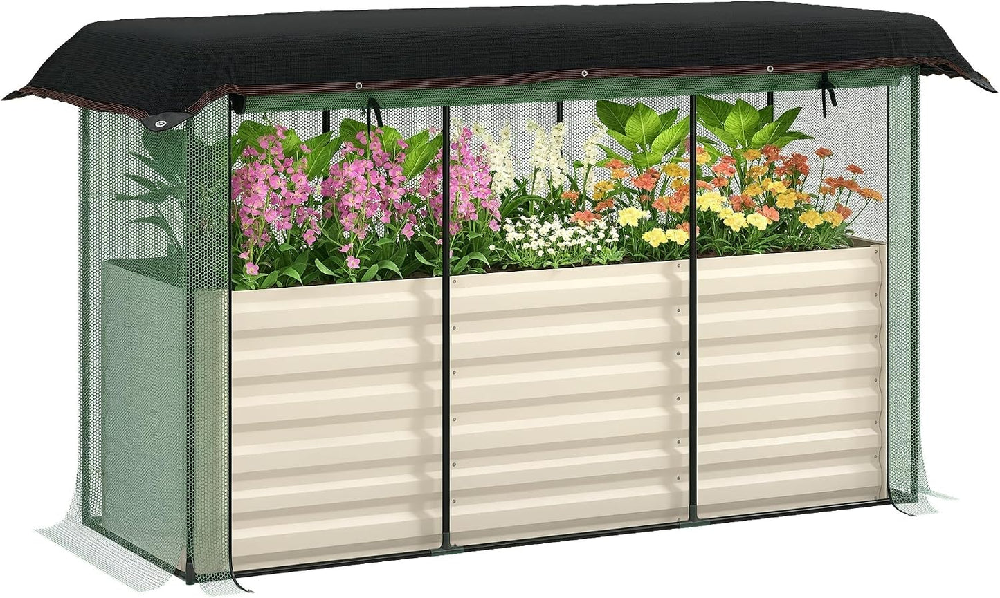 55" Tall Galvanized Raised Garden Bed with Trellis, Green