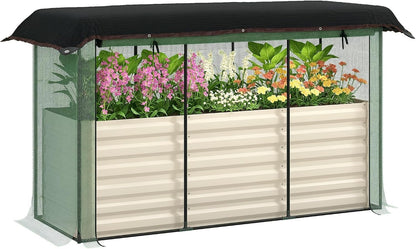 55" Tall Galvanized Raised Garden Bed with Trellis, Green