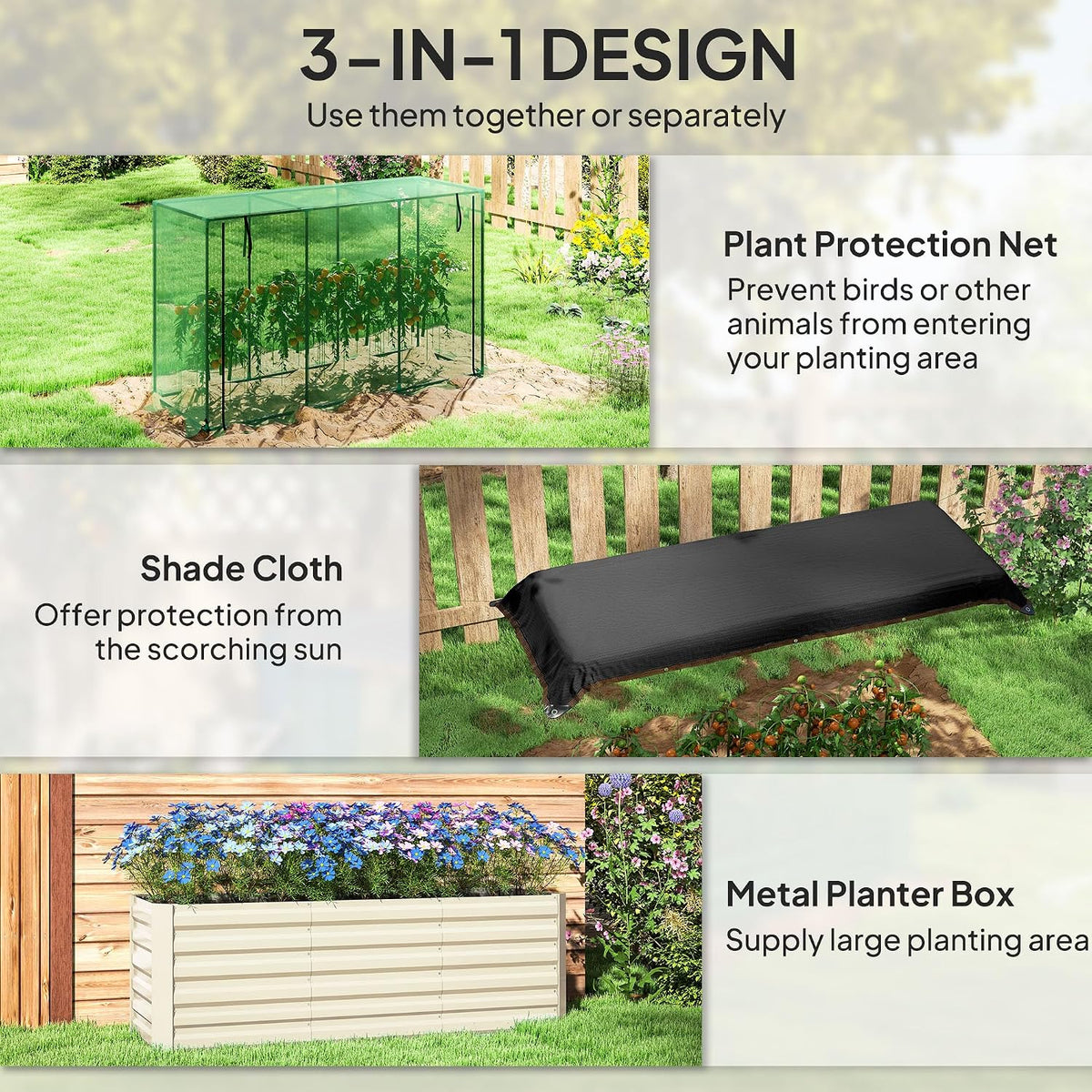 55" Tall Galvanized Raised Garden Bed with Trellis, Green