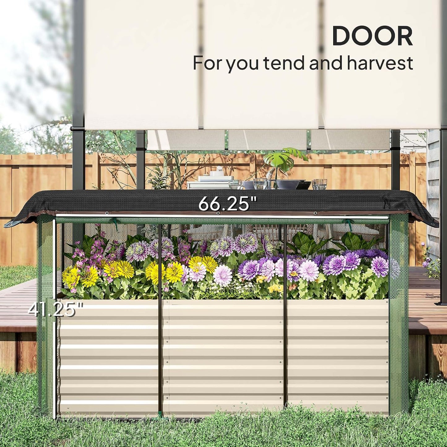 55" Tall Galvanized Raised Garden Bed with Trellis, Green