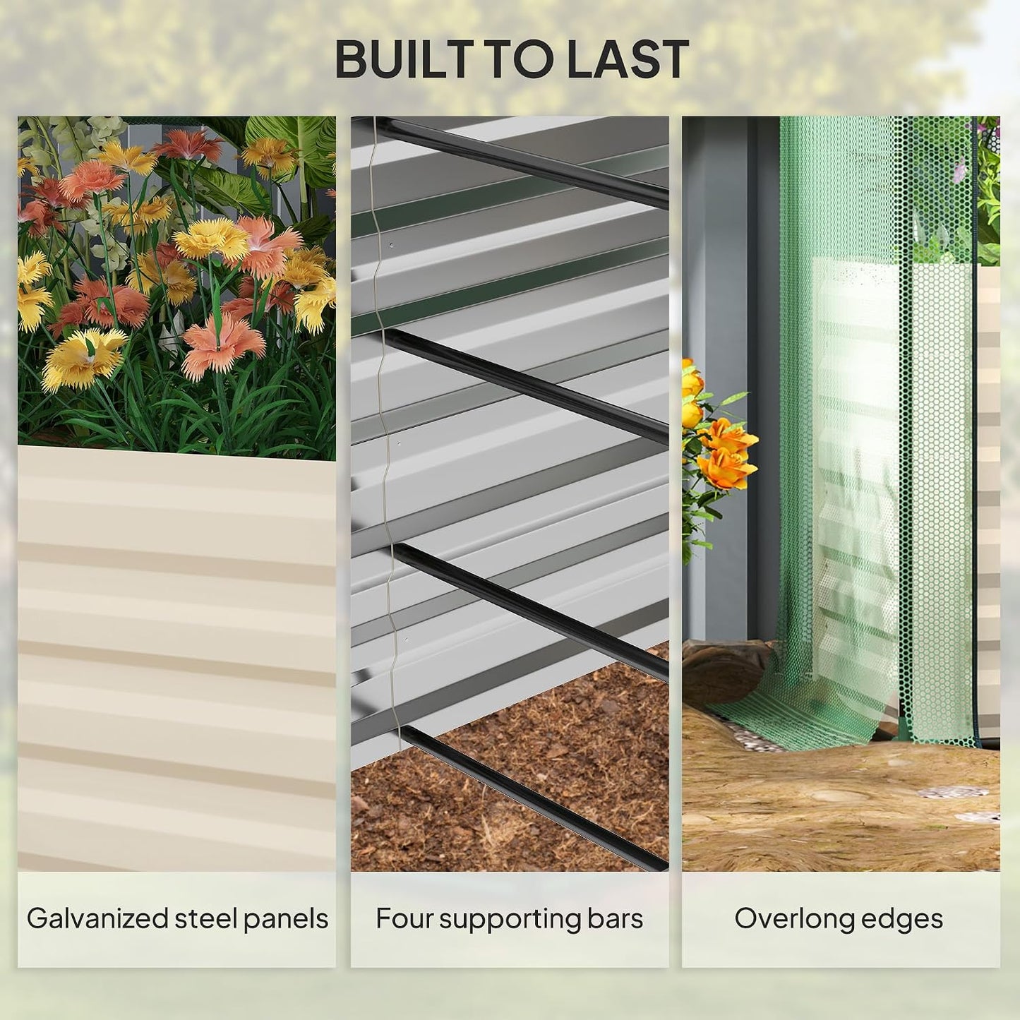 55" Tall Galvanized Raised Garden Bed with Trellis, Green