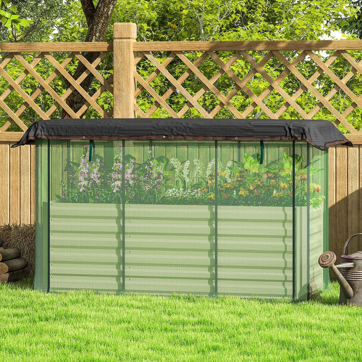 55" Tall Galvanized Raised Garden Bed with Trellis, Green