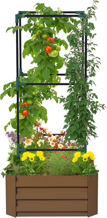 55" Tall Galvanized Raised Garden Bed with Trellis, Green