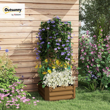 55" Tall Galvanized Raised Garden Bed with Trellis, Green