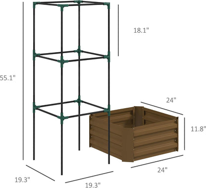 55" Tall Galvanized Raised Garden Bed with Trellis, Green