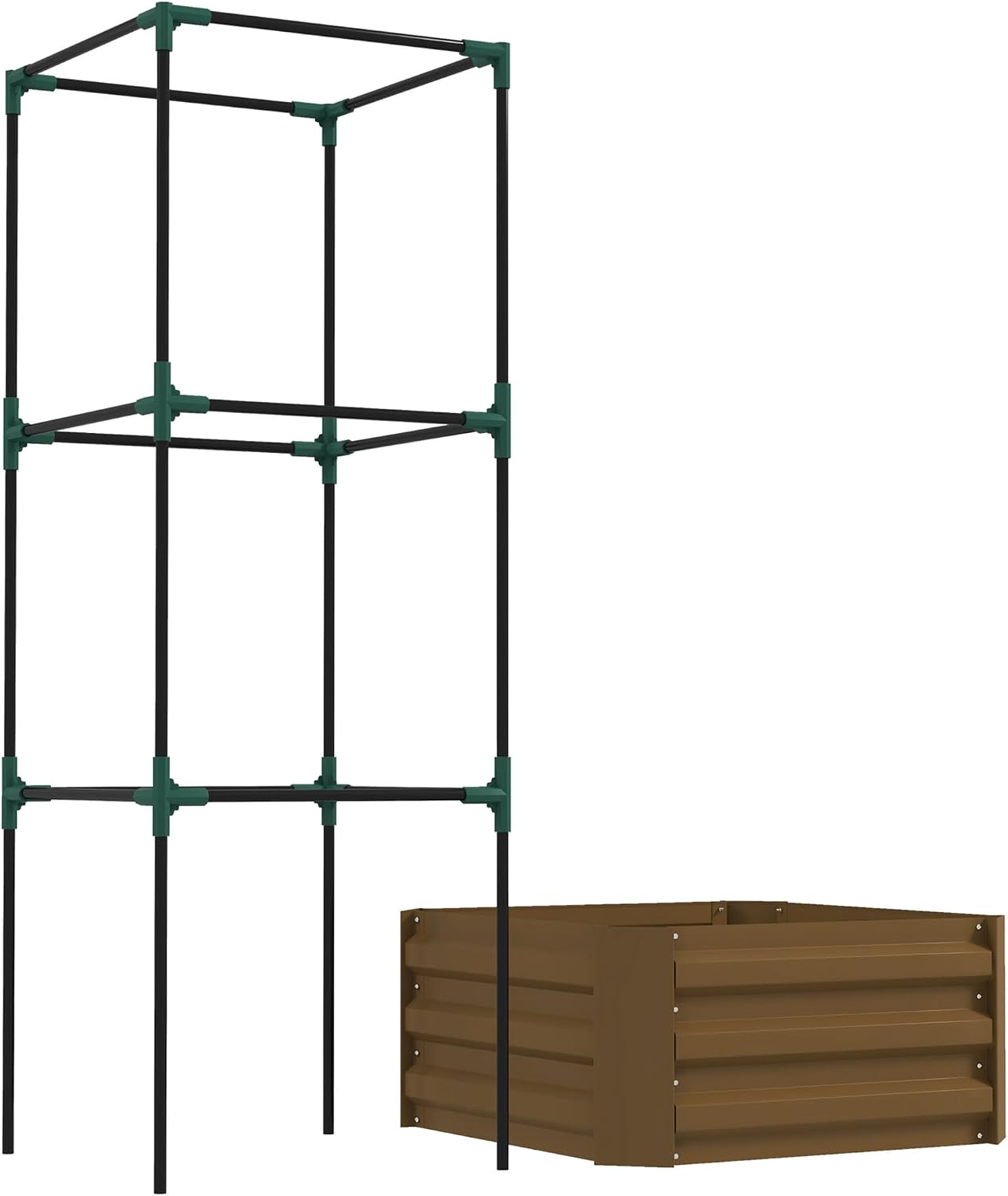 55" Tall Galvanized Raised Garden Bed with Trellis, Green