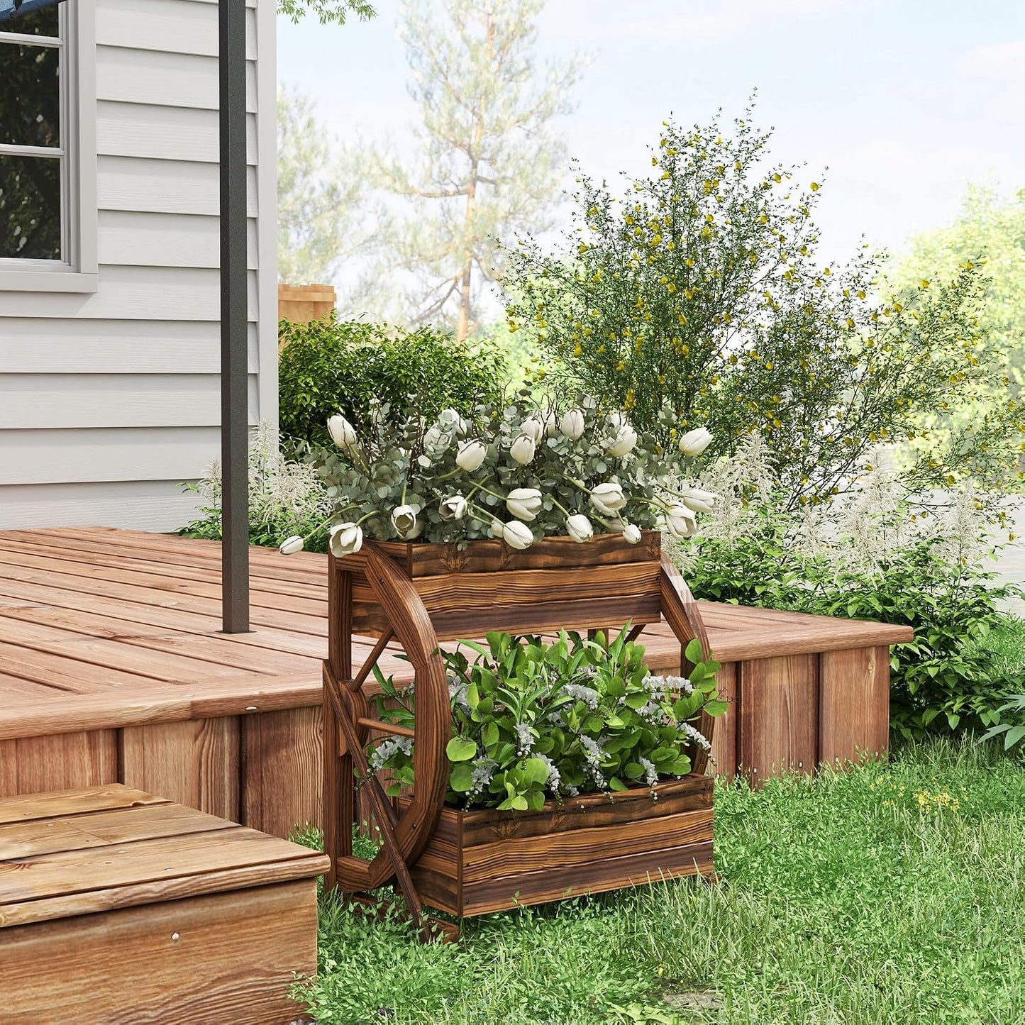 55" Tall Galvanized Raised Garden Bed with Trellis, Green