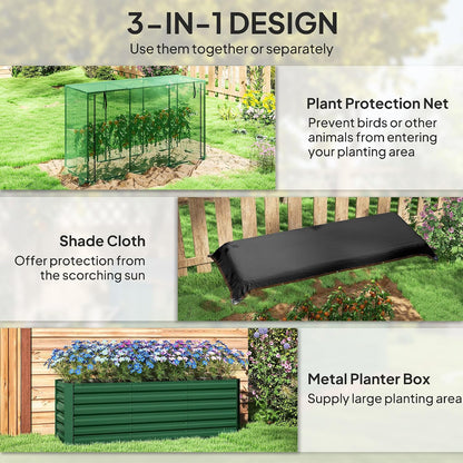 55" Tall Galvanized Raised Garden Bed with Trellis, Green