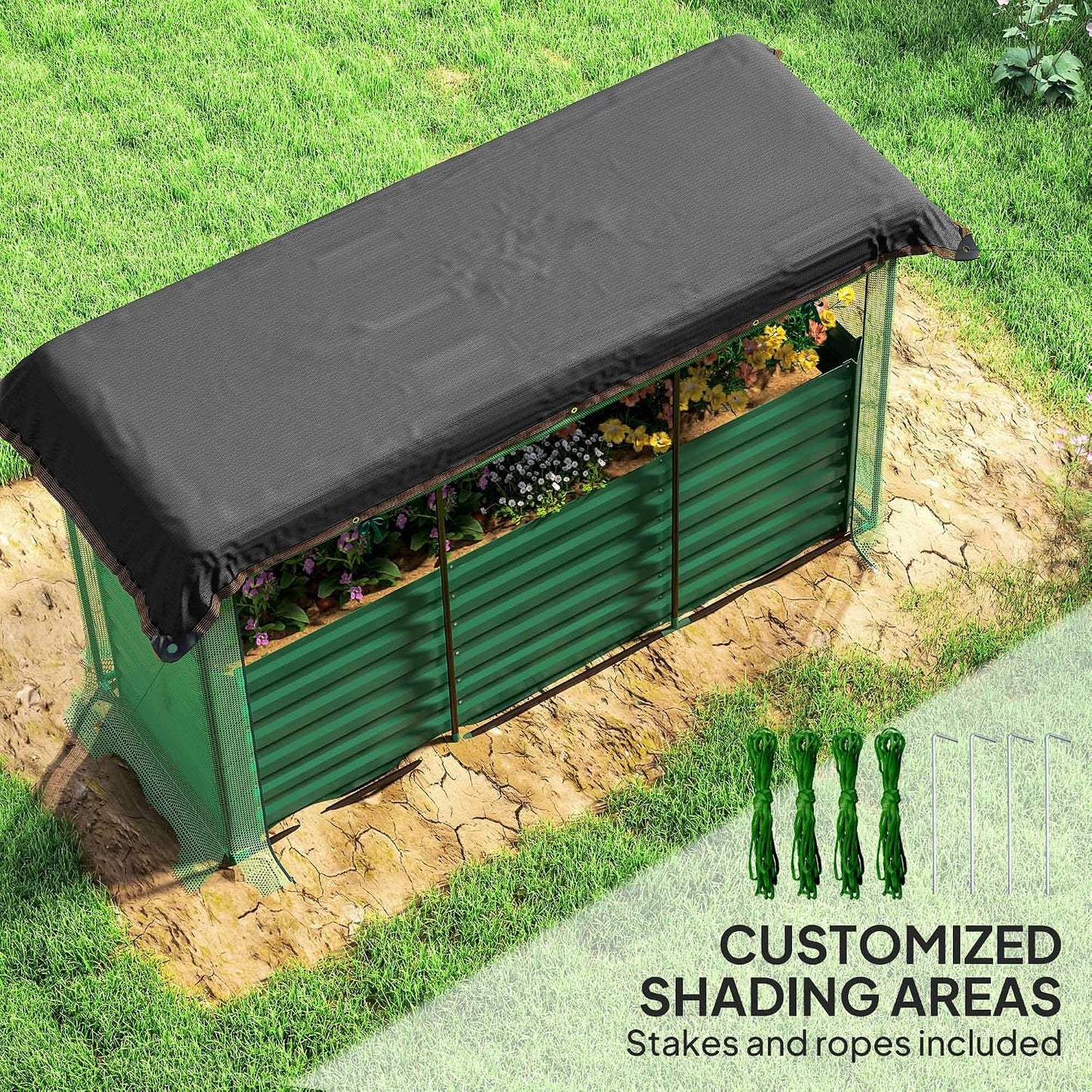 55" Tall Galvanized Raised Garden Bed with Trellis, Green