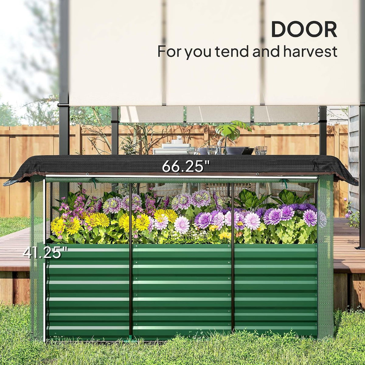 55" Tall Galvanized Raised Garden Bed with Trellis, Green
