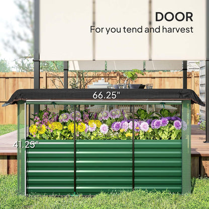 55" Tall Galvanized Raised Garden Bed with Trellis, Green