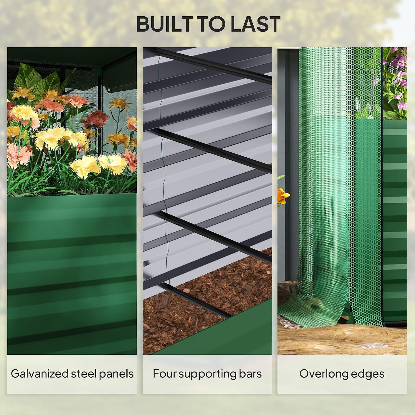 55" Tall Galvanized Raised Garden Bed with Trellis, Green