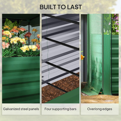 55" Tall Galvanized Raised Garden Bed with Trellis, Green