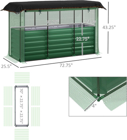 55" Tall Galvanized Raised Garden Bed with Trellis, Green