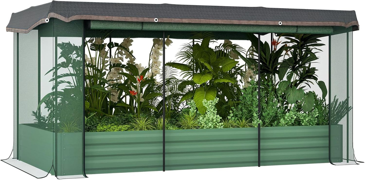 55" Tall Galvanized Raised Garden Bed with Trellis, Green