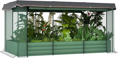 55" Tall Galvanized Raised Garden Bed with Trellis, Green