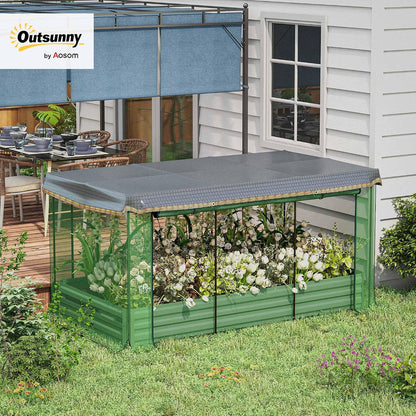 55" Tall Galvanized Raised Garden Bed with Trellis, Green