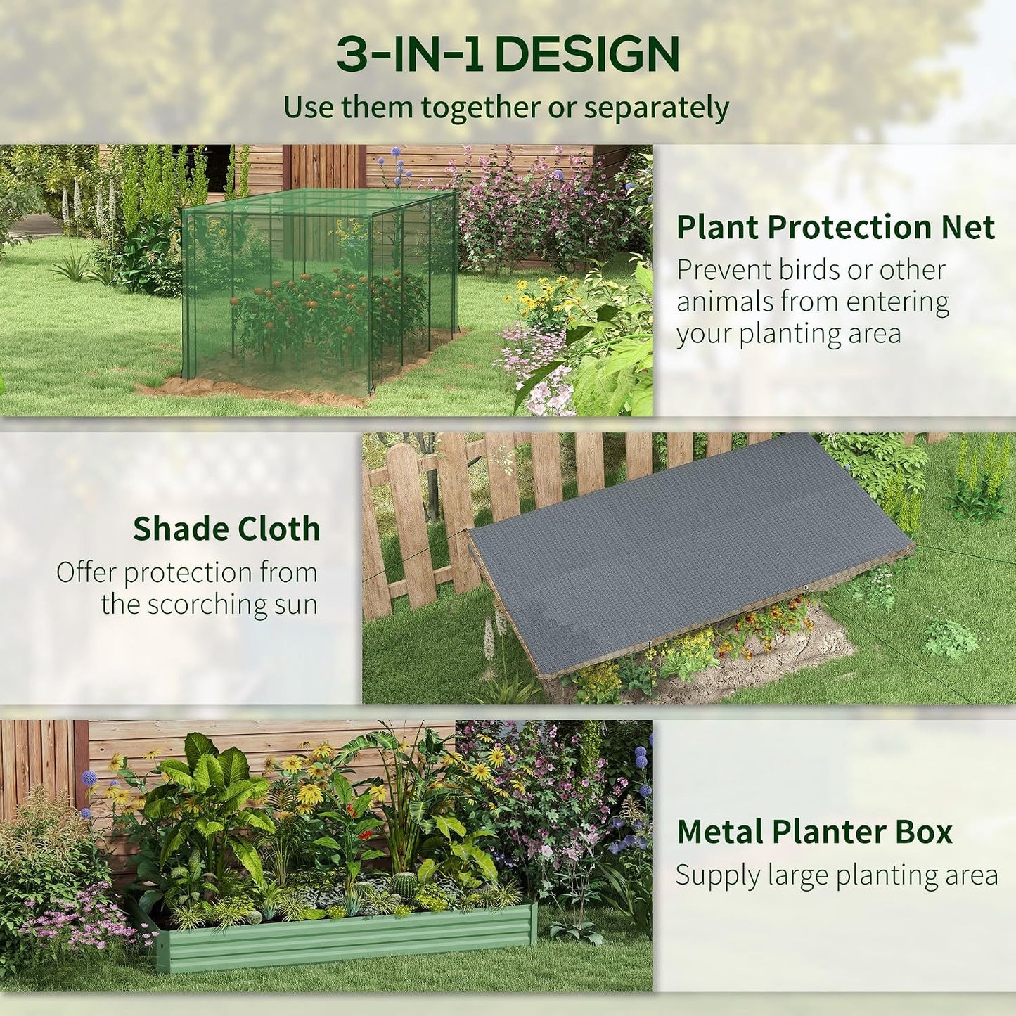 55" Tall Galvanized Raised Garden Bed with Trellis, Green