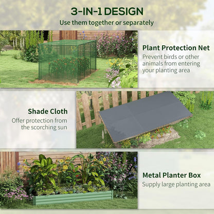 55" Tall Galvanized Raised Garden Bed with Trellis, Green