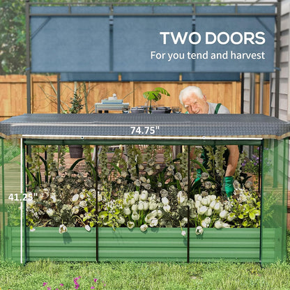 55" Tall Galvanized Raised Garden Bed with Trellis, Green