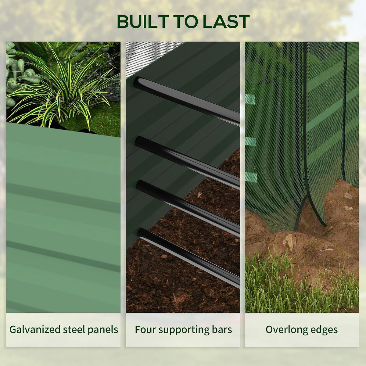 55" Tall Galvanized Raised Garden Bed with Trellis, Green