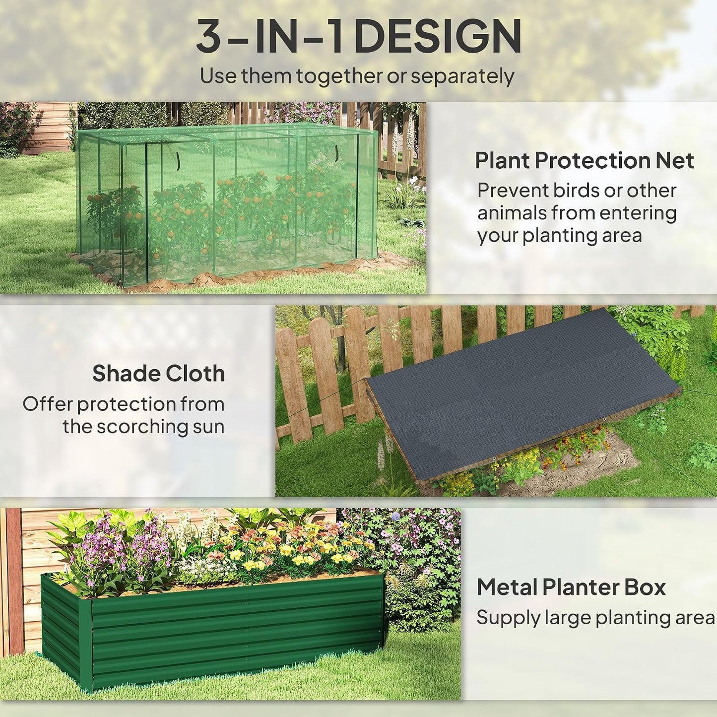 55" Tall Galvanized Raised Garden Bed with Trellis, Green