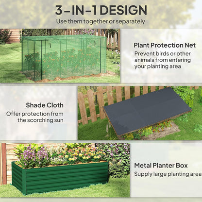 55" Tall Galvanized Raised Garden Bed with Trellis, Green