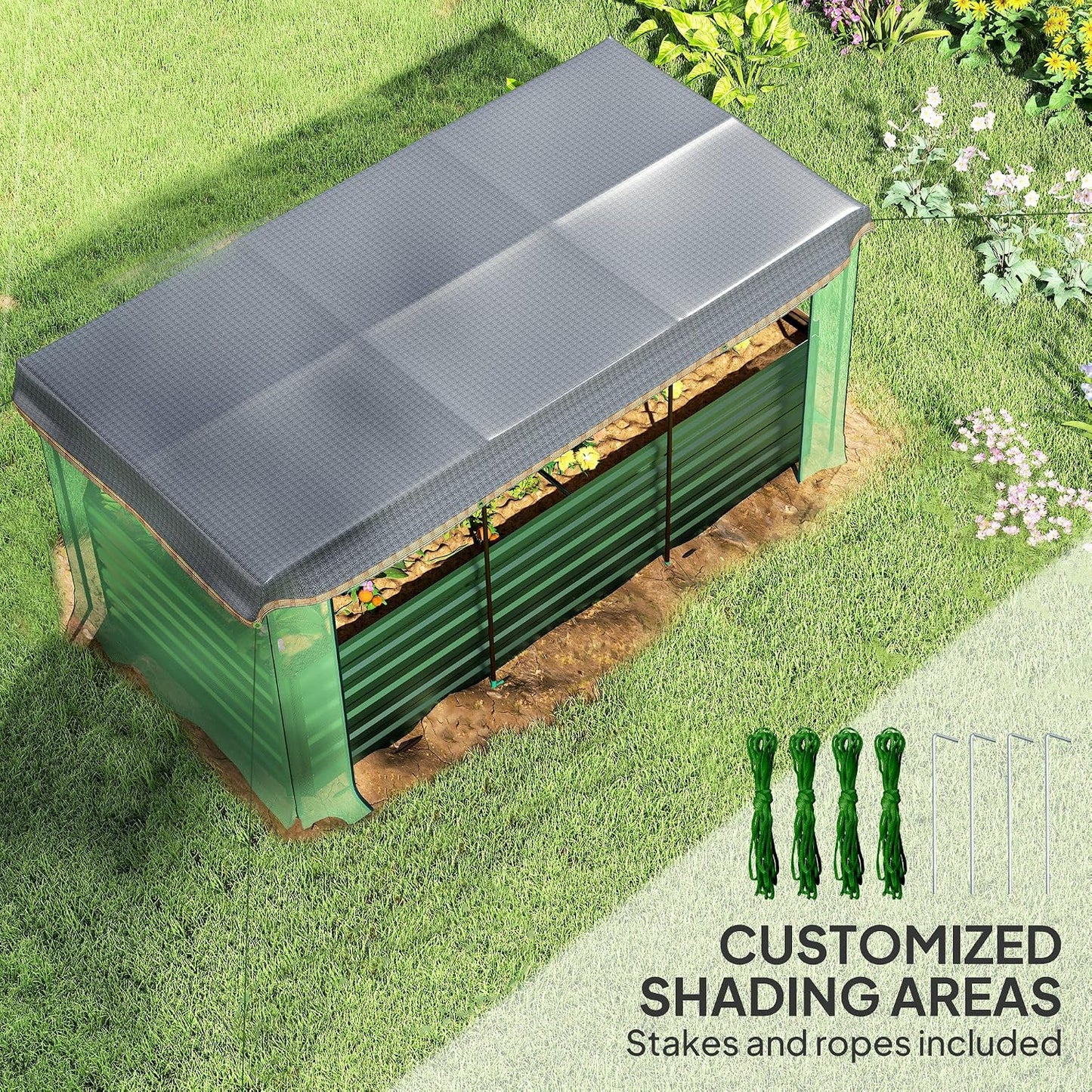 55" Tall Galvanized Raised Garden Bed with Trellis, Green