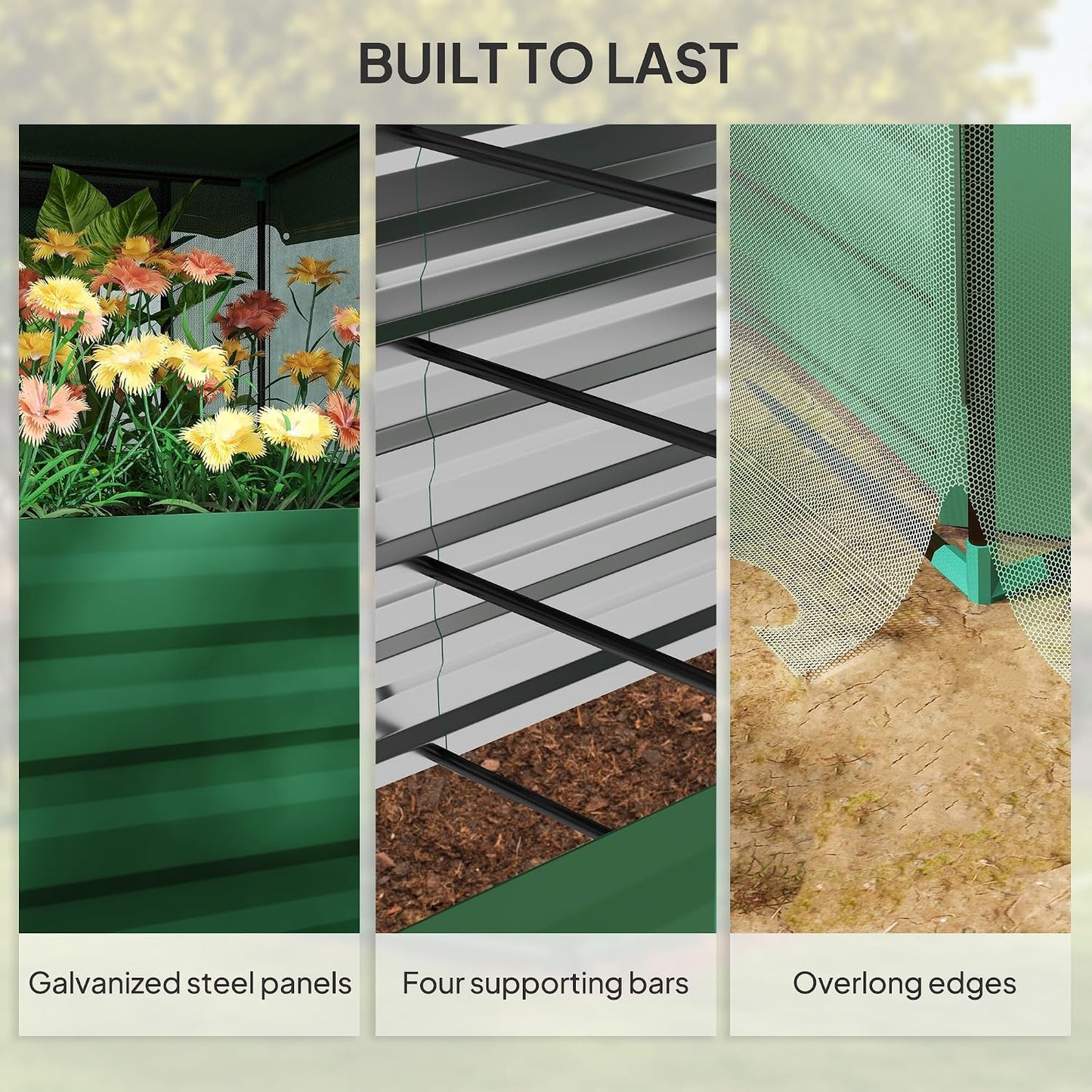 55" Tall Galvanized Raised Garden Bed with Trellis, Green