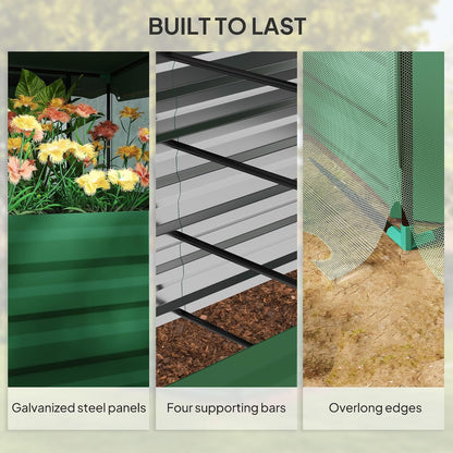 55" Tall Galvanized Raised Garden Bed with Trellis, Green