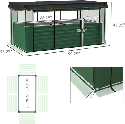 55" Tall Galvanized Raised Garden Bed with Trellis, Green