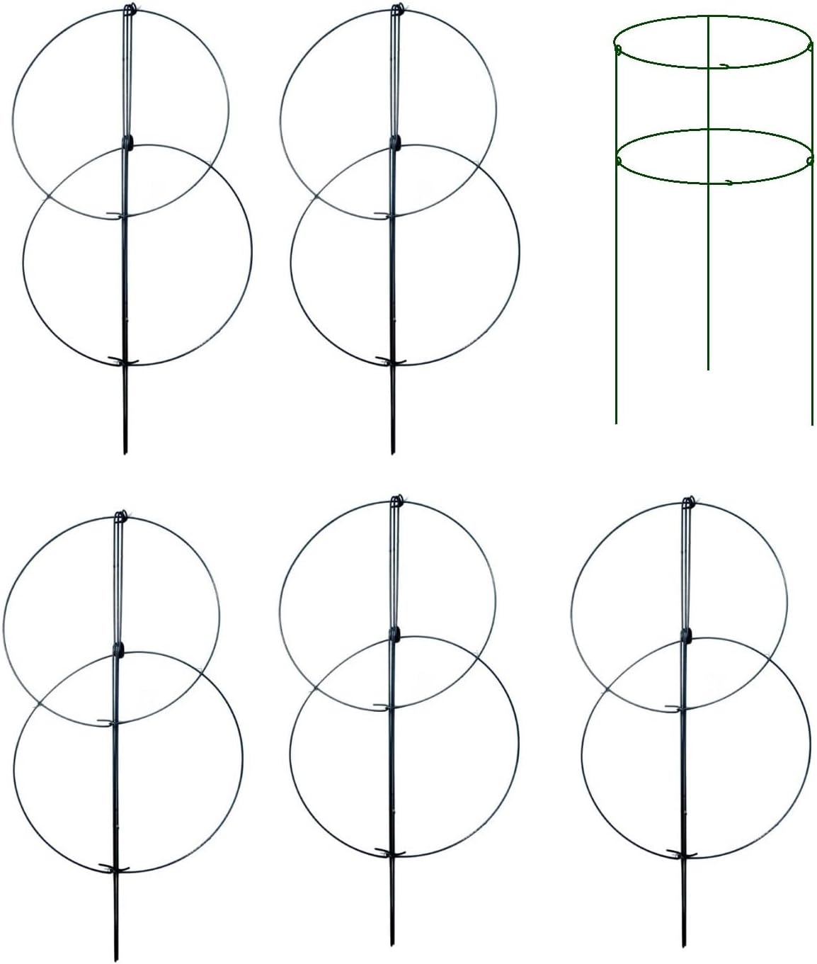 5 Pack 16 x 24 inch Peony Cages,Grow Through Plant Support Stakes, Flower Support Hoops Heavy Plants Brace Rings