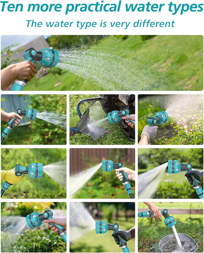 Garden Hose Nozzle, Heavy Duty Water Hose High Pressure Sprayer with 10 Watering Patterns, Thumb Control On Off Valve, for Watering outdoor Plants & Lawn, Car & Pet Washing-(Orange Red)