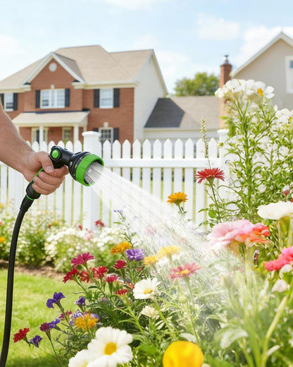 Garden Hose Nozzle, Heavy Duty Water Hose High Pressure Sprayer with 10 Watering Patterns, Thumb Control On Off Valve, for Watering outdoor Plants & Lawn, Car & Pet Washing-(Orange Red)