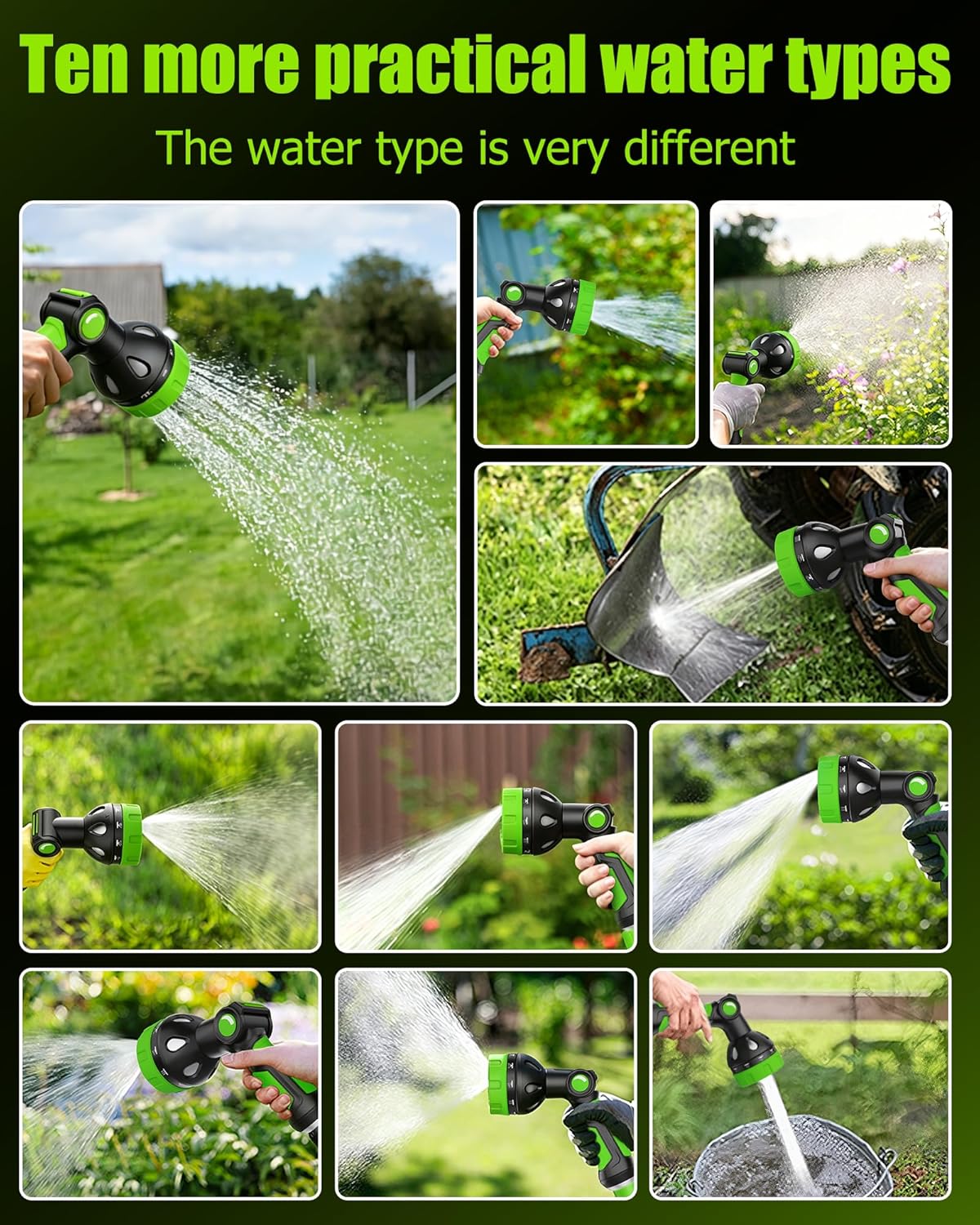 Garden Hose Nozzle, Heavy Duty Water Hose High Pressure Sprayer with 10 Watering Patterns, Thumb Control On Off Valve, for Watering outdoor Plants & Lawn, Car & Pet Washing-(Orange Red)